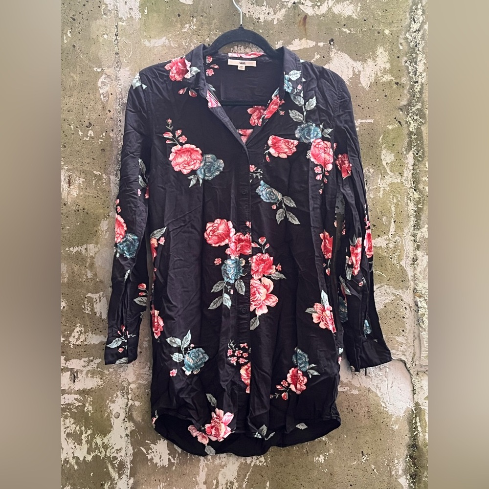 ✨3 for $50✨ Vans Black Floral Button Down Shirtdress / Tunic, XS
